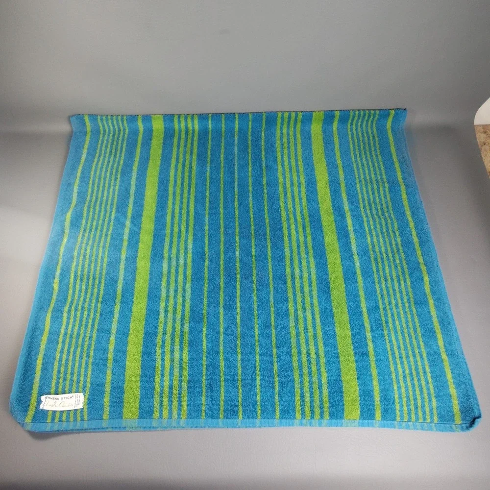 Vintage MCM Stevens Utica Fine Arts Collection 5pc. Towel Set Retro Blue & Lime